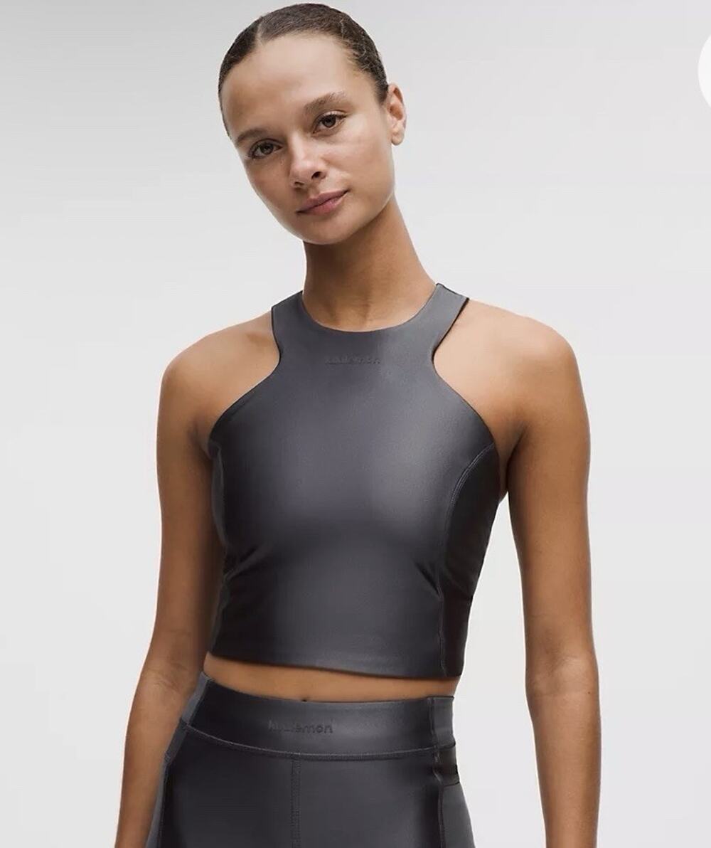 Lululemon Satin Shine Tank Top Medium Support B/C Cup Wordmark Sz 14 NWT